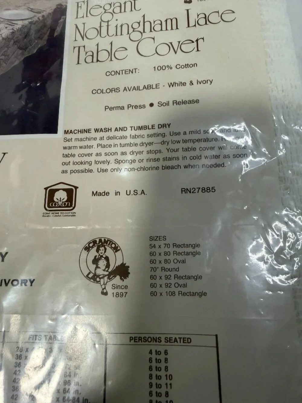 Scranton Lace NWT 54x70 Ivory Cotton Nottingham Tablecloth